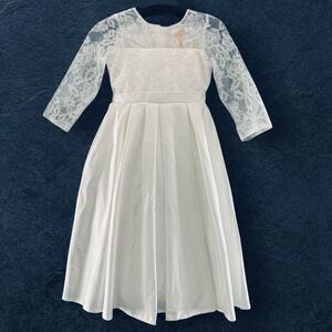 Girls White Elegant Special Occasion Satin and Lace Dress by Tulleen Size 8Y